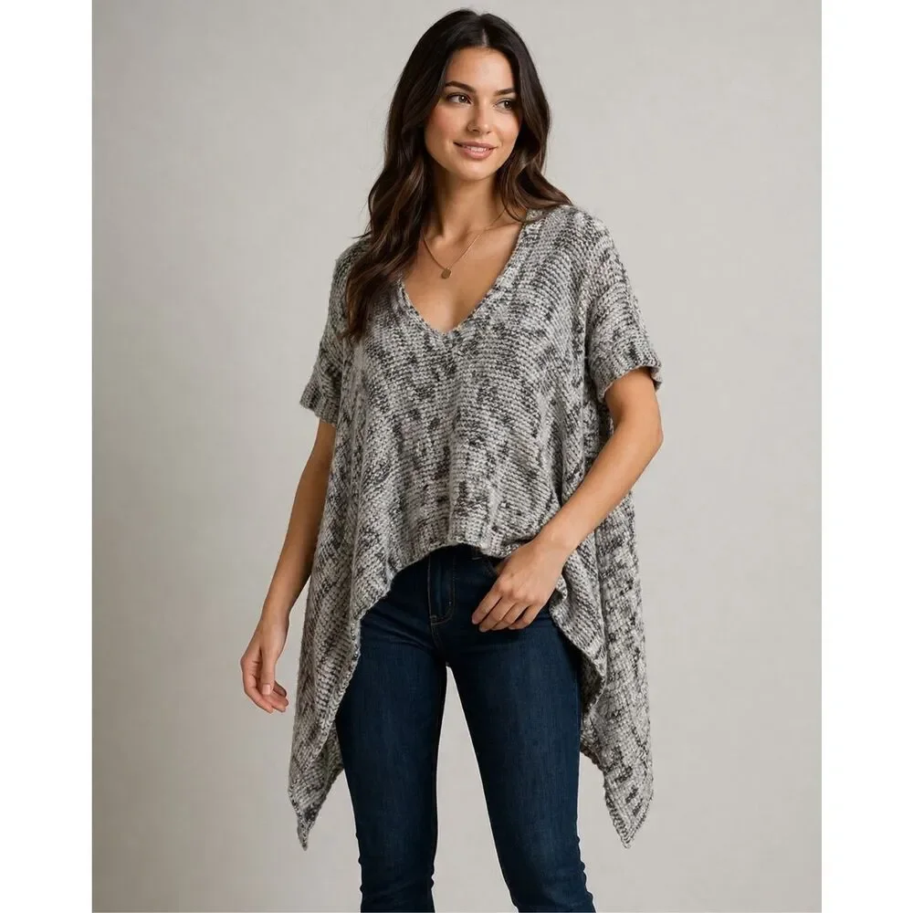 BCBGMAXAZRIA Gray Marled Knit Poncho Sweater Asymmetrical S/M